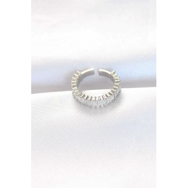 Mey İthalat® Sıralı Baget Taşlı Silver Renk Ayarlanabilir Yüzük