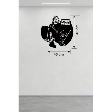 Mey İthalat® Star Wars Temalı Ahşap Duvar Saati - 40x40 cm Lazer Kesim Dekoratif