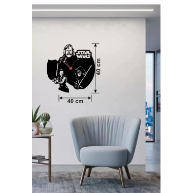 Mey İthalat® Star Wars Temalı Ahşap Duvar Saati - 40x40 cm Lazer Kesim Dekoratif