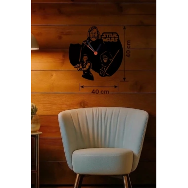 Mey İthalat® Star Wars Temalı Ahşap Duvar Saati - 40x40 cm Lazer Kesim Dekoratif