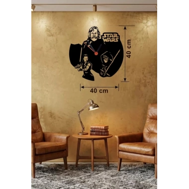 Mey İthalat® Star Wars Temalı Ahşap Duvar Saati - 40x40 cm Lazer Kesim Dekoratif