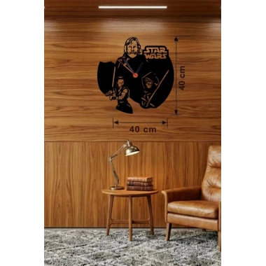 Mey İthalat® Star Wars Temalı Ahşap Duvar Saati - 40x40 cm Lazer Kesim Dekoratif