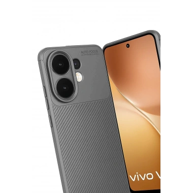Mey İthalat®  Vivo V60 5G Auto Focus Karbon Kapak - Gri