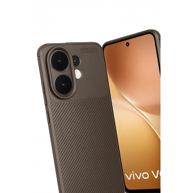 Mey İthalat®  Vivo V60 5G Auto Focus Karbon Kapak - Kahverengi
