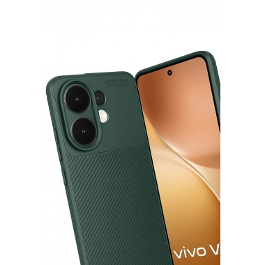Mey İthalat®  Vivo V60 5G Auto Focus Karbon Kapak - Koyu Yeşil