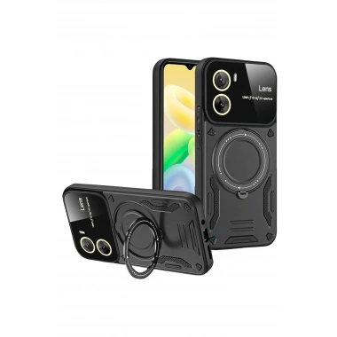 Mey İthalat®  Vivo Y16 Kılıf Joy Lens Standlı Kapak - Siyah
