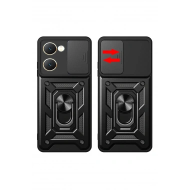 Mey İthalat®  Vivo Y18 Kılıf Pars Lens Yüzüklü Silikon - Siyah
