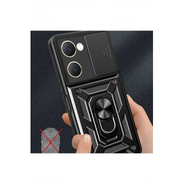 Mey İthalat®  Vivo Y18 Kılıf Pars Lens Yüzüklü Silikon - Siyah