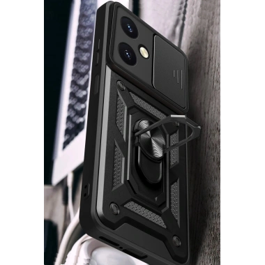 Mey İthalat®  Vivo Y27 Kılıf Pars Lens Yüzüklü Silikon - Siyah