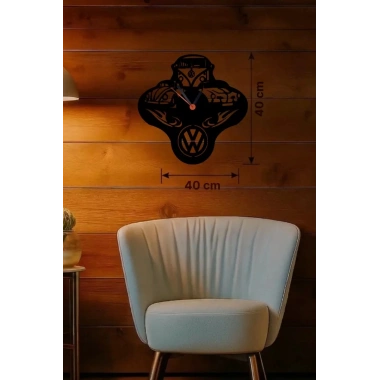 Mey İthalat® Vosvos ve Retro Araba Temalı Ahşap Duvar Saati - 40x40 cm Lazer Kesim