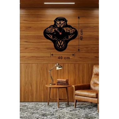 Mey İthalat® Vosvos ve Retro Araba Temalı Ahşap Duvar Saati - 40x40 cm Lazer Kesim
