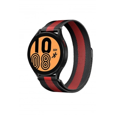 Mey İthalat® Watch 20mm Metal Mıknatıslı Kordon - Siyah-Kırmızı