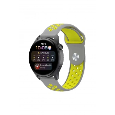 Mey İthalat®  Watch 20mm Spor Delikli Kordon - Gri-Yeşil