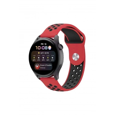 Mey İthalat® Watch 20mm Spor Delikli Kordon - Kırmızı-Siyah