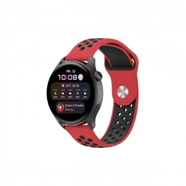 Mey İthalat® Watch 20mm Spor Delikli Kordon - Kırmızı-Siyah