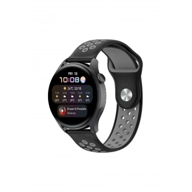 Mey İthalat® Watch 20mm Spor Delikli Kordon - Siyah-Gri