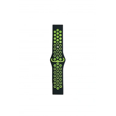 Mey İthalat® Watch 20mm Spor Delikli Kordon - Siyah-Yeşil
