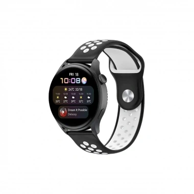 Mey İthalat® Watch 22mm Spor Delikli Kordon - Siyah-Beyaz