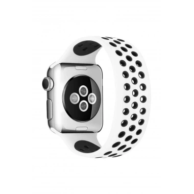 Mey İthalat®   Watch 38mm Ayarlı Delikli Silikon Kordon - Beyaz-Siyah
