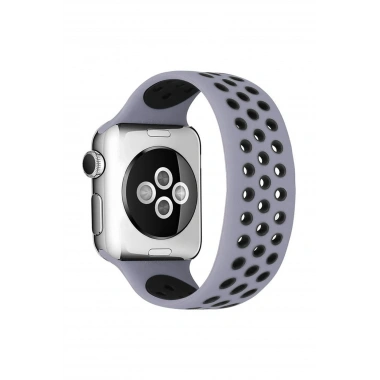 Mey İthalat® Watch 38mm Ayarlı Delikli Silikon Kordon - Gri-Siyah