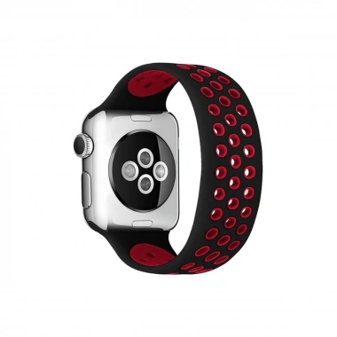Mey İthalat® Watch 38mm Ayarlı Delikli Silikon Kordon - Siyah-Kırmızı