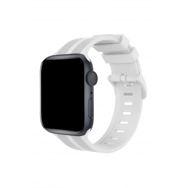 Mey İthalat® Watch 38mm KR408 Çizgili Silikon Kordon - Beyaz