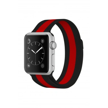 Mey İthalat® Watch 38mm Metal Mıknatıslı Kordon - Siyah-Kırmızı