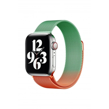 Mey İthalat® Watch 38mm Metal Mıknatıslı Kordon - Turuncu-Yeşil