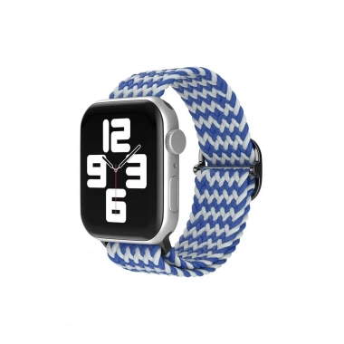 Mey İthalat®   Watch 38mm Star Kordon - Zigzag Beyaz-Mavi