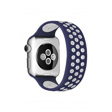 Mey İthalat® Watch 42mm Ayarlı Delikli Silikon Kordon - Lacivert-Beyaz