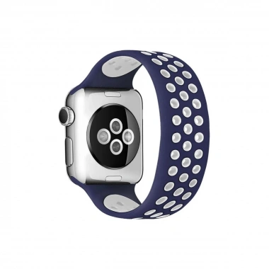 Mey İthalat® Watch 42mm Ayarlı Delikli Silikon Kordon - Lacivert-Beyaz