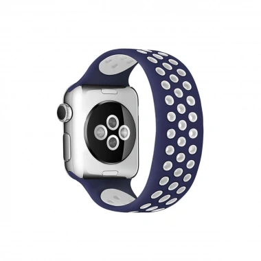 Mey İthalat® Watch 42mm Ayarlı Delikli Silikon Kordon - Lacivert-Beyaz