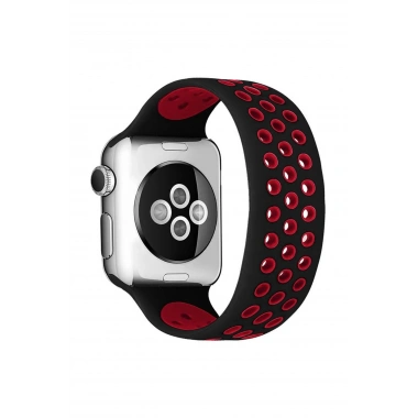 Mey İthalat® Watch 42mm Ayarlı Delikli Silikon Kordon - Siyah-Kırmızı