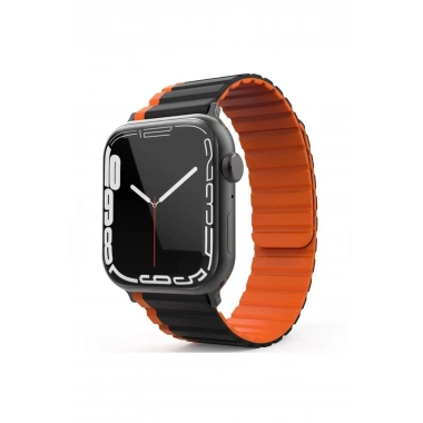 Mey İthalat® Watch 42mm MO-WB1 Çift Renk Mıknatıslı Silikon Kordon - Siyah-Turuncu