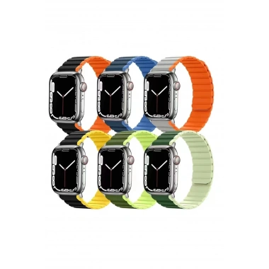 Mey İthalat® Watch 42mm MO-WB1 Çift Renk Mıknatıslı Silikon Kordon - Siyah-Turuncu