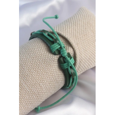 Mey İthalat® Yeşil Renk Deri İpli Erkek Bileklik
