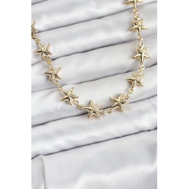 Mey İthalat® Yıldız Model Pirinç Gold Renk Kadın Kolye