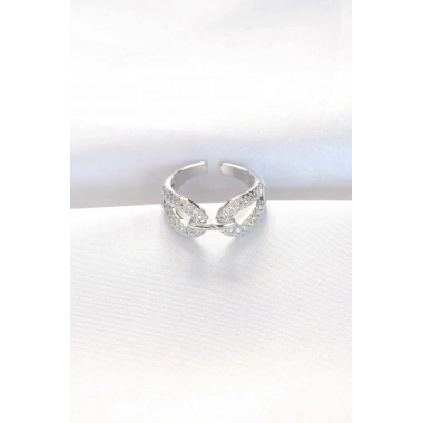 Mey İthalat® Zirkon Taşlı Silver Renk Ayarlanabilir Yüzük