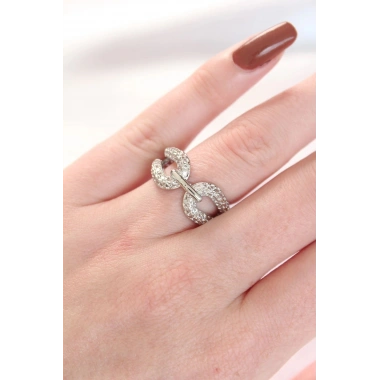 Mey İthalat® Zirkon Taşlı Silver Renk Ayarlanabilir Yüzük