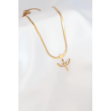 Mikail Figür Zirkon Taş Detay Gold Renk Çelik İtalyan Zincir Kadın Kolye