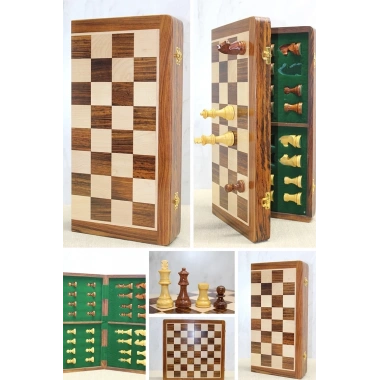 Mıknatıs Taşlı Ahşap Katlanabilir Kutulu Satranç Oyunu 40 Cm G225