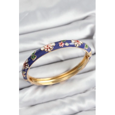 Mineli Pirinç Mor Çiçek Motifli Gold Kadın Kelepçe