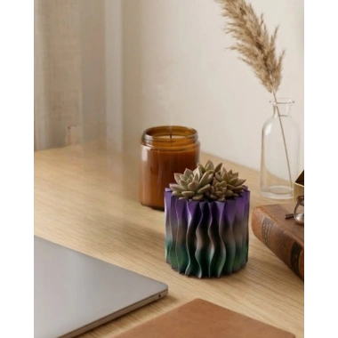 Modern Dalgalı Yüzey Tasarımlı Mor 3D Dekoratif Saksı Vazo