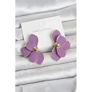 Mor Mineli Lotus Model Pirinç Kadın Küpe