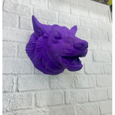 Mor Renk 3D Kurt Başı Duvar Dekoru Asılabilir Maskot Heykel 25x19 cm