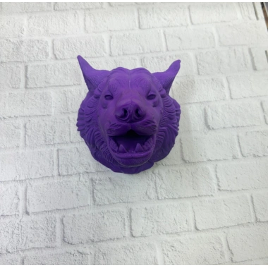 Mor Renk 3D Kurt Başı Duvar Dekoru Asılabilir Maskot Heykel 25x19 cm
