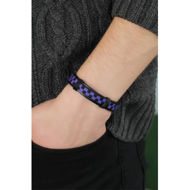 Mor Renk Damalı Deri Erkek Bileklik