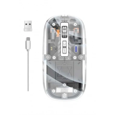 Mouse Fare Kablosuz Mouse Fare Şarjlı Bluetooth Sessiz 5 Tuşlu Şeffaf