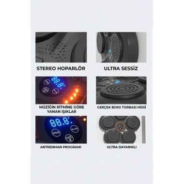 Müzikli Duvar Boks Padi Darbe Sensörlü Antrenman Pedi LED Işıklı Eğlenceli Boks Oyuncağı