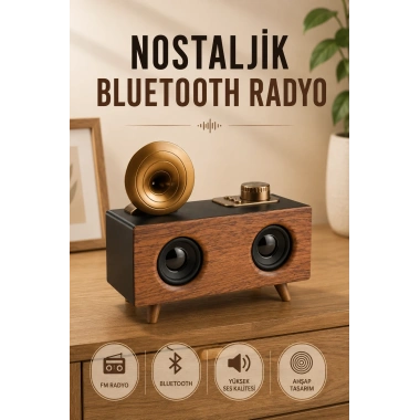 Nostaljik Radyo Bluetooth Bağlantılı Şarjlı Yüksek Ses Kaliteli